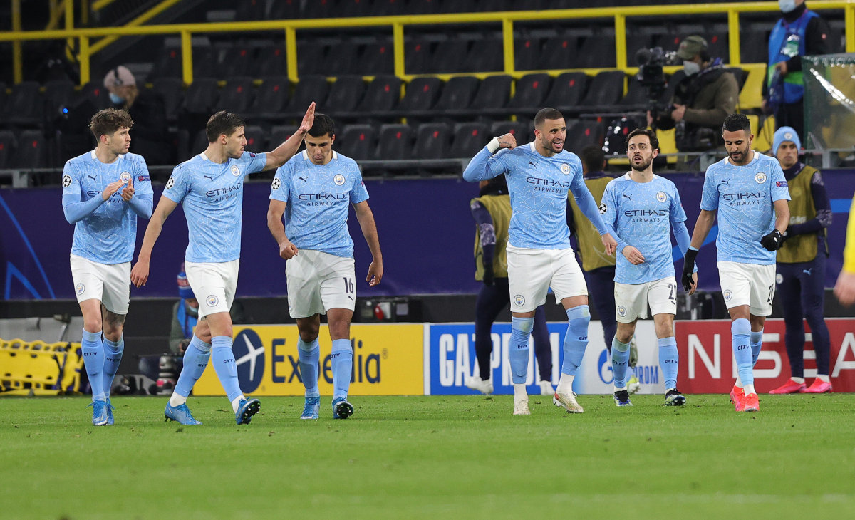 MANCHESTER (INGHILTERRA) (ITALPRESS) - Guardiola esulta: il Manchester City è la prima finalista...