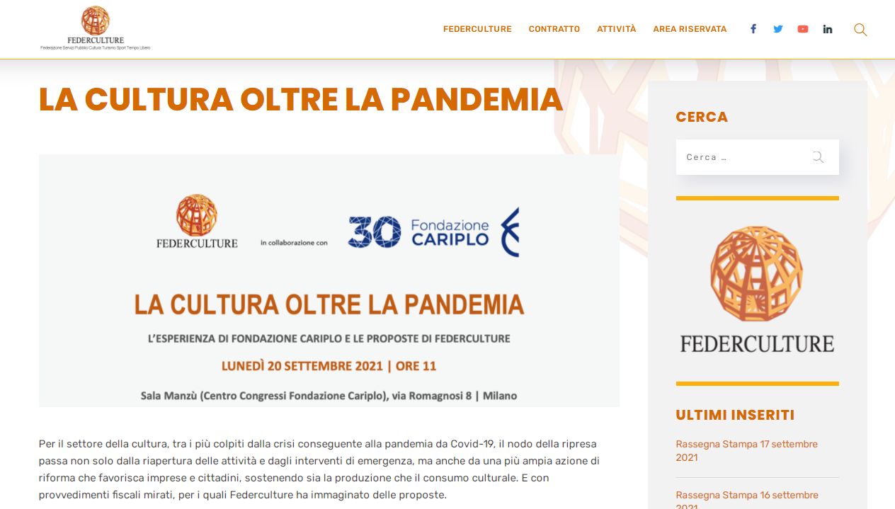 MILANO (ITALPRESS) - Dopo un anno e mezzo di pandemia e una crisi profonda, il settore della cultura...