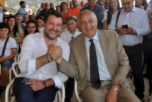 Candidato sindaco Roberto Lagalla incontra il leader della Lega Matteo Salvini (Palermo...