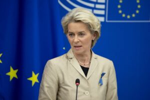 European Commission president Ursula von der Leyen give a press conference after the closing session...
