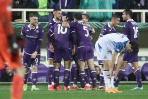 Andrea Belotti, della Fiorentina, celebra dopo aver segnato durante una partita di calcio tra la...
