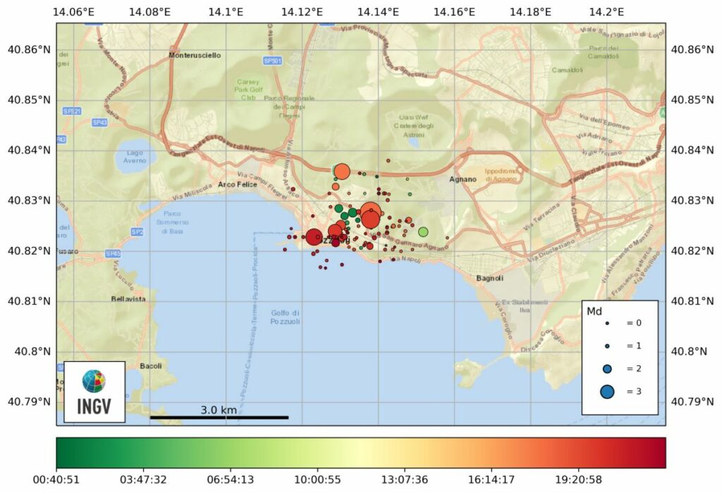 A Roma, l'Ingv ha reso noto che nella zona dei Campi Flegrei si sono verificati circa 150 terremoti...