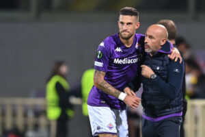 Cristiano Biraghi (ACF Fiorentina) festeggia dopo aver segnato un gol con Vincenzo Italiano...