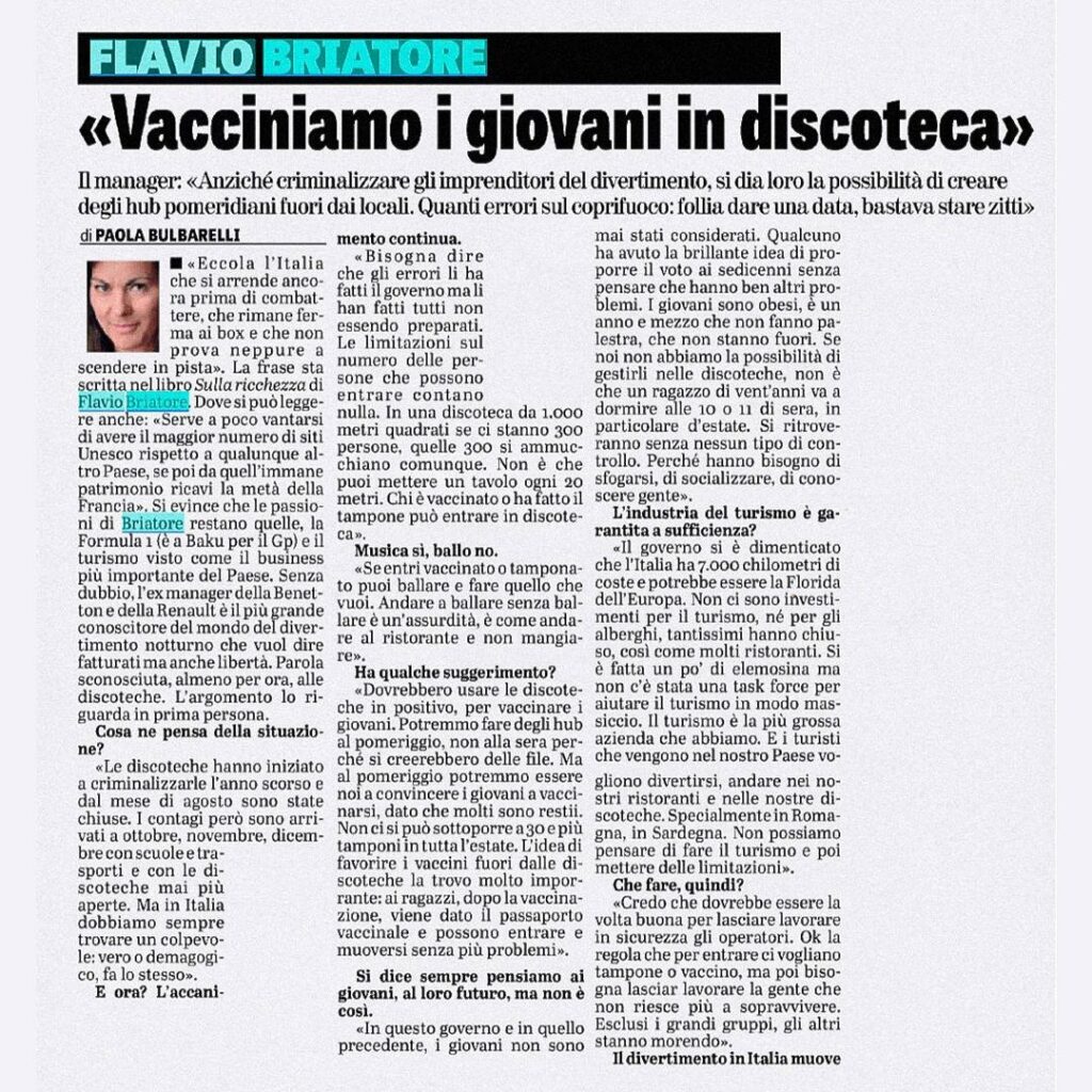 Flavio Briatore, La mia intervista di oggi per La Verità…. su Instagram incanta i suoi fan