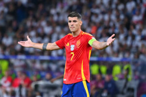 Finale Euro 2024: Spagna vs Inghilterra a Berlino, 14 luglio 2024. Alvaro Morata (ESP) è intervenuto...