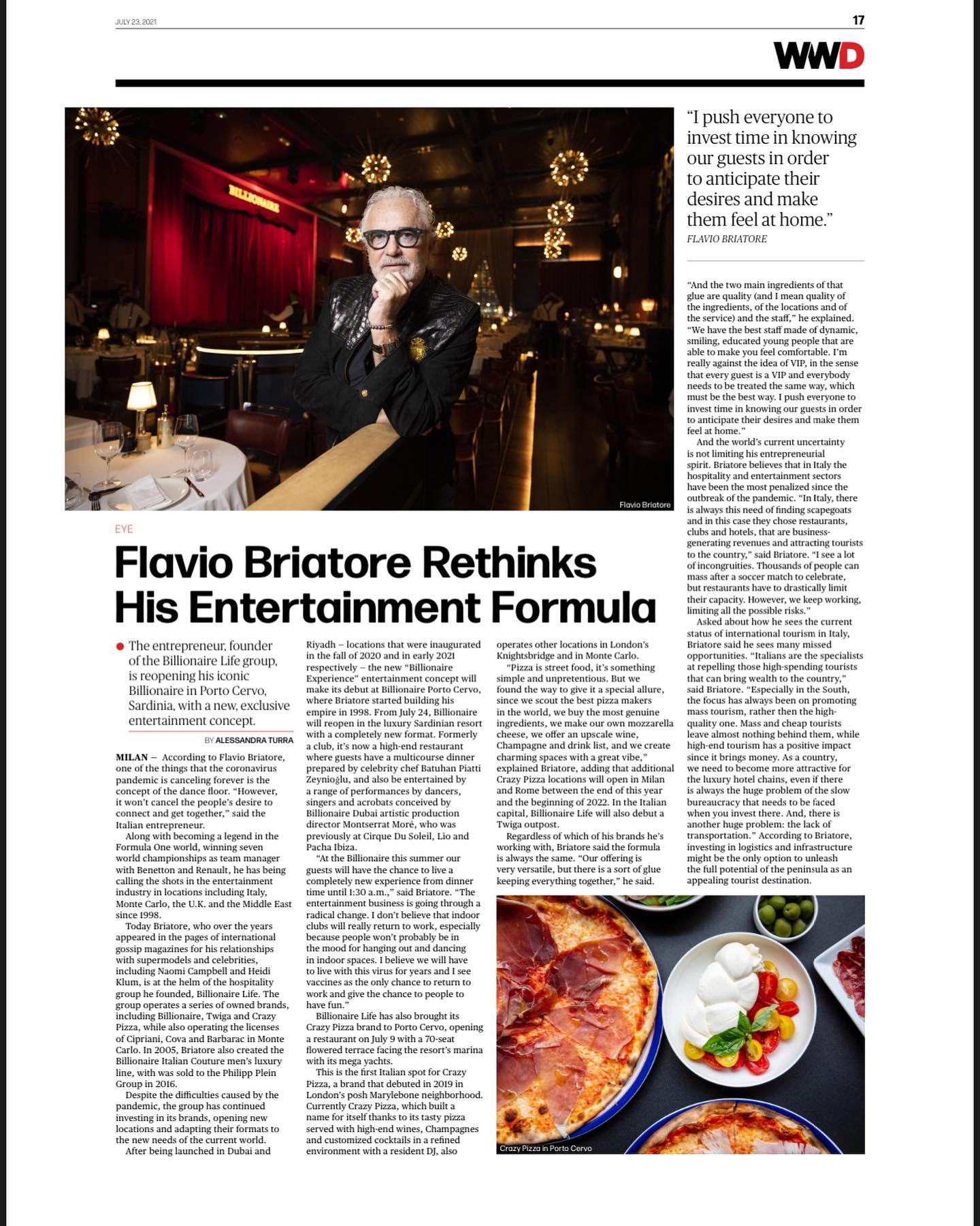 Flavio Briatore Intervista a
La Billionaire Experience, shows e dinner, da
domani a Porto Cerv...