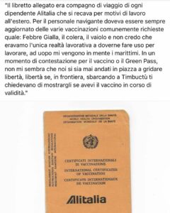 Selvaggia Lucarelli, Il green pass anni ‘80. (dalla pagina fb Alitalia storia di un paese)… su Instagram delizia i suoi fan