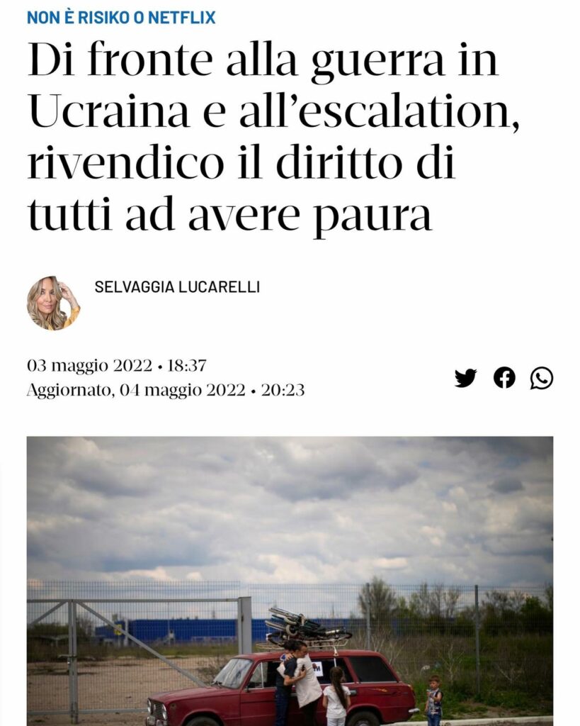 Selvaggia Lucarelli, In questa spaventosa fase della storia si parla solo di coraggio, quello eroico … su Instagram delizia i suoi fan