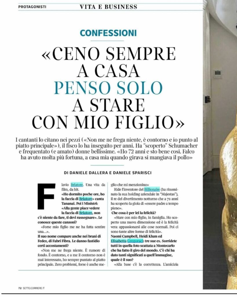 Flavio Briatore, La mia intervista per 7 Corriere Della Sera…. su Instagram per i suoi fan