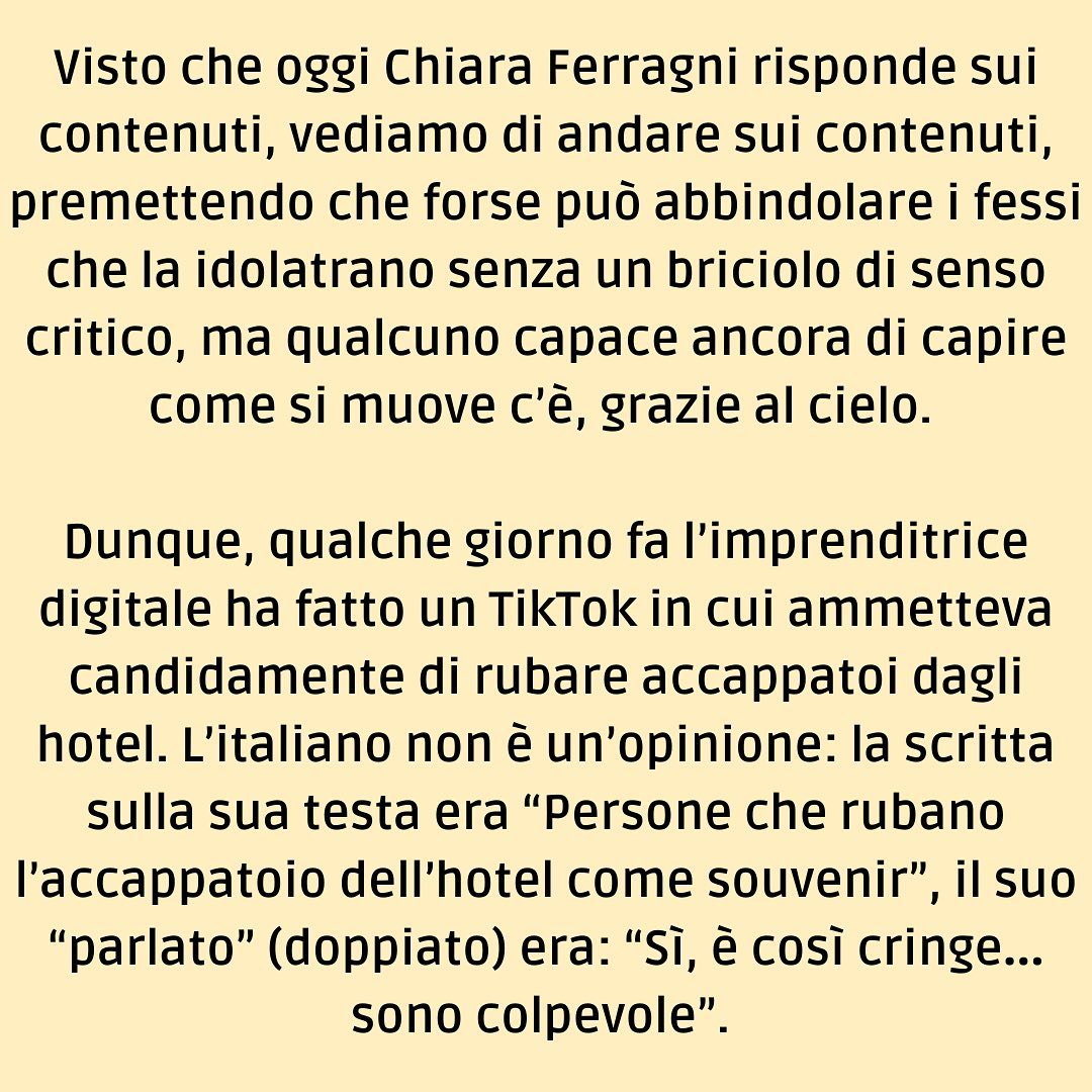Selvaggia Lucarelli Una storia di accappatoi, furti glamour, Chiara Ferragni. Perché la legalità, in...