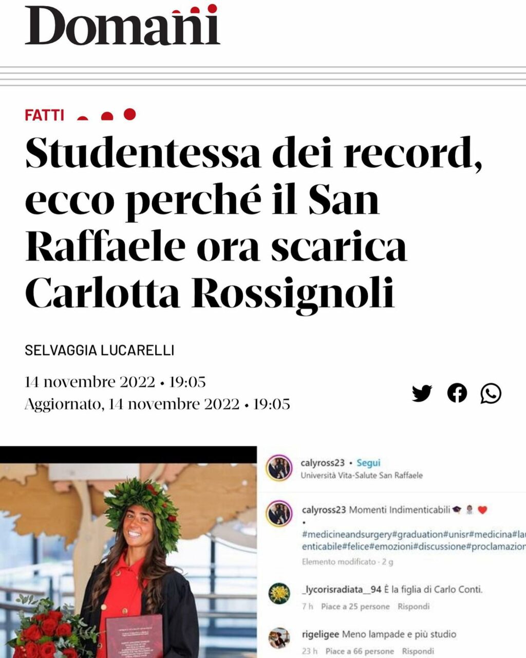 Selvaggia Lucarelli, l’Università Vita e Salute San Raffaele ha provato a dare le sue spiegazioni sul… su Instagram delizia i suoi fan