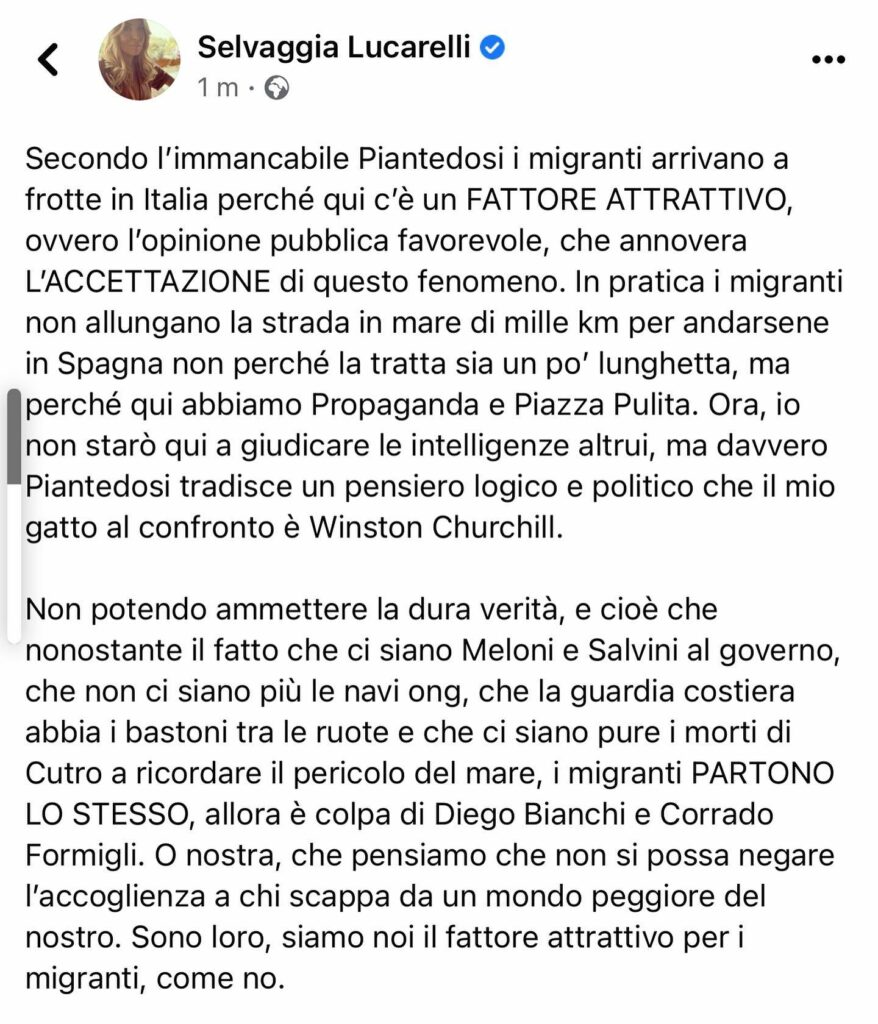 Selvaggia Lucarelli, (GALLERY) La nuova perla di Piantedosi: “Boom di sbarchi? C’è anche il fattore a… su Instagram delizia i suoi fan