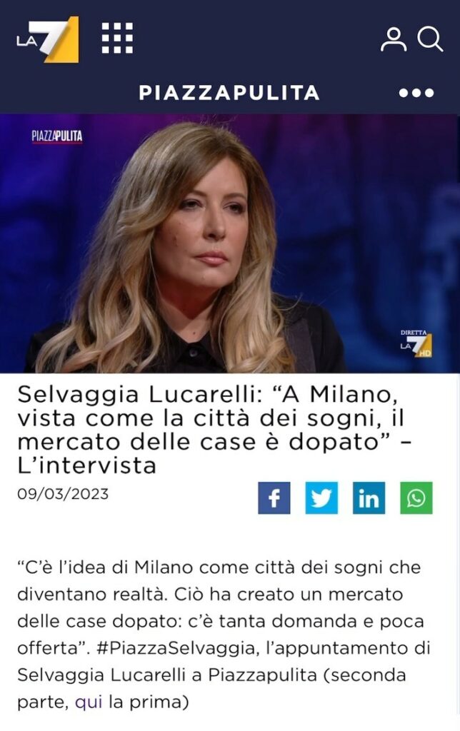 Selvaggia Lucarelli, Giovedì con  abbiamo parlato di Milano e dei tanti tasselli che compongono una c… su Instagram per i suoi fan