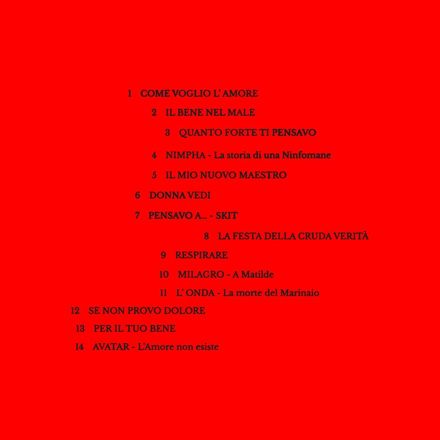 Madame L’Amore, il mio nuovo album, la tracklist.
Fuori il 31 Marzo.
Questi sono i pro...