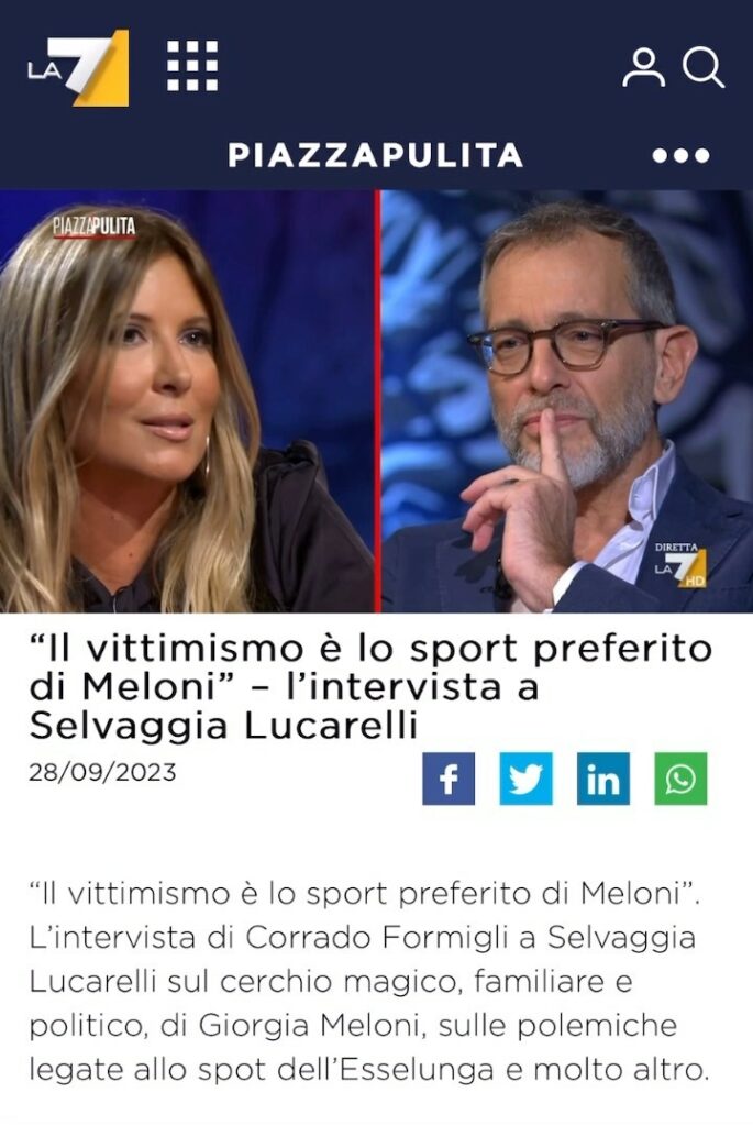 Selvaggia Lucarelli, Lo spot di Esselunga, il vittimismo come strumento politico, il familismo, l’adu… su Instagram incanta i suoi fan