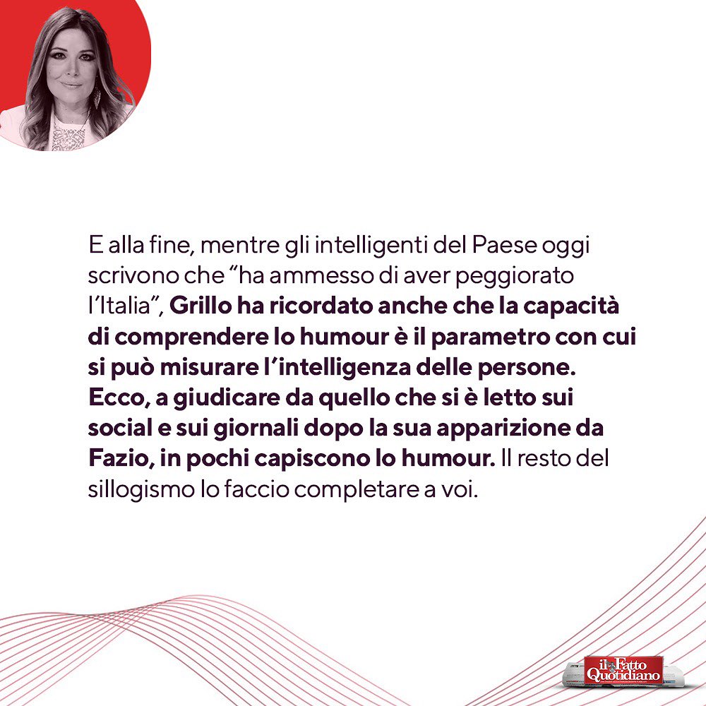 Selvaggia Lucarelli Quanti hanno capito lo humor di Grillo? Come va interpretato?
Sul Fatto di ogg...