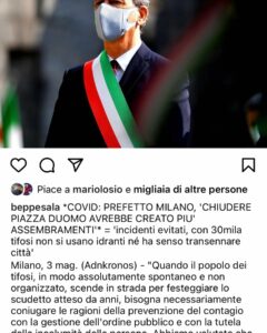 Selvaggia Lucarelli, Il sindaco di Milano Beppe Sala, sugli assembramenti per lo scudetto in piazza D… su Instagram stupisce i suoi fan
