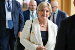 Il ministro del Lavoro e delle Politiche Sociali, Marina Calderone, durante il G7 lavoro, sottolinea...