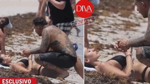 Geolier e Chiara Frattesi: una coppia esplosiva in spiaggia a Miami! Sotto il sole e tra le onde.