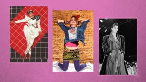 Iconici trend degli anni ’80: power dressing, bodysuit in Lycra e maniche a sbuffo.