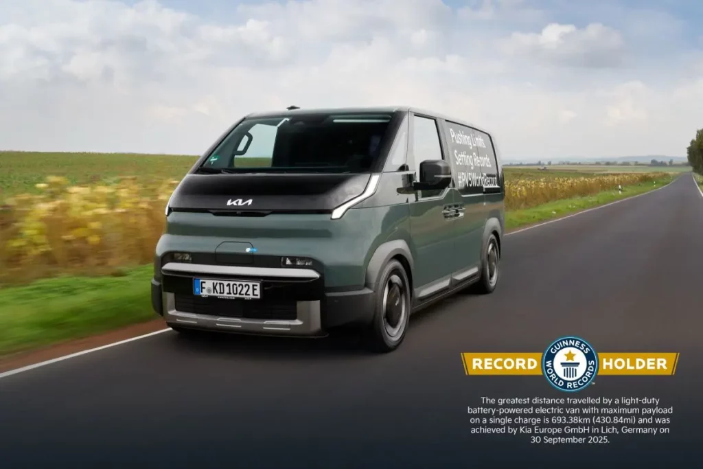 Kia PV5 Cargo stabilisce record Guinness: 693,38 km con una sola ricarica. Scopri come!