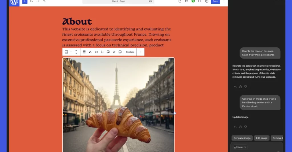 Il nuovo assistente AI di WordPress permetterà agli utenti di modificare i siti tramite comandi.