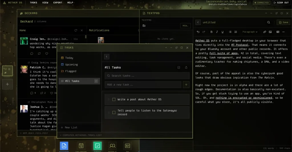 Aether OS: un computer nel browser progettato per il protocollo AT.