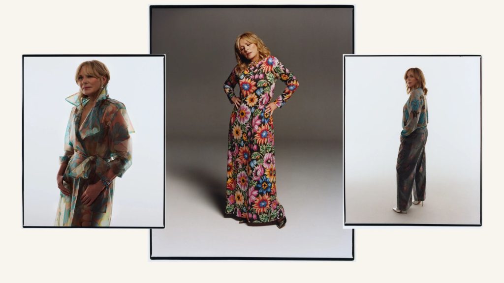 Kim Cattrall sfila con audaci stampe floreali nella nuova collezione Debenhams x ASHISH per la primavera.