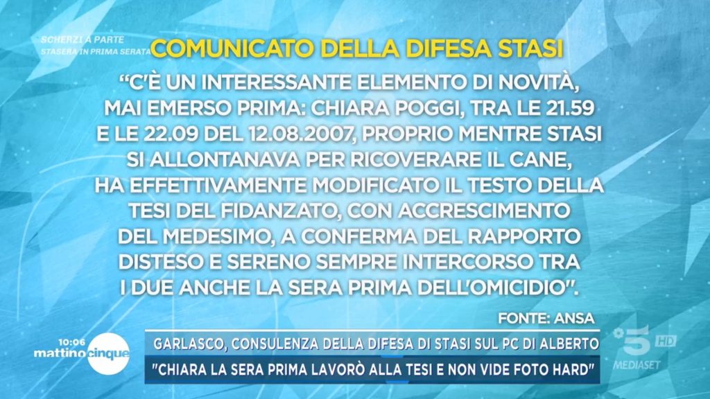 Garlasco: difesa Stasi sostiene che Chiara Poggi lavorava solo alla tesi prima dell’omicidio.
