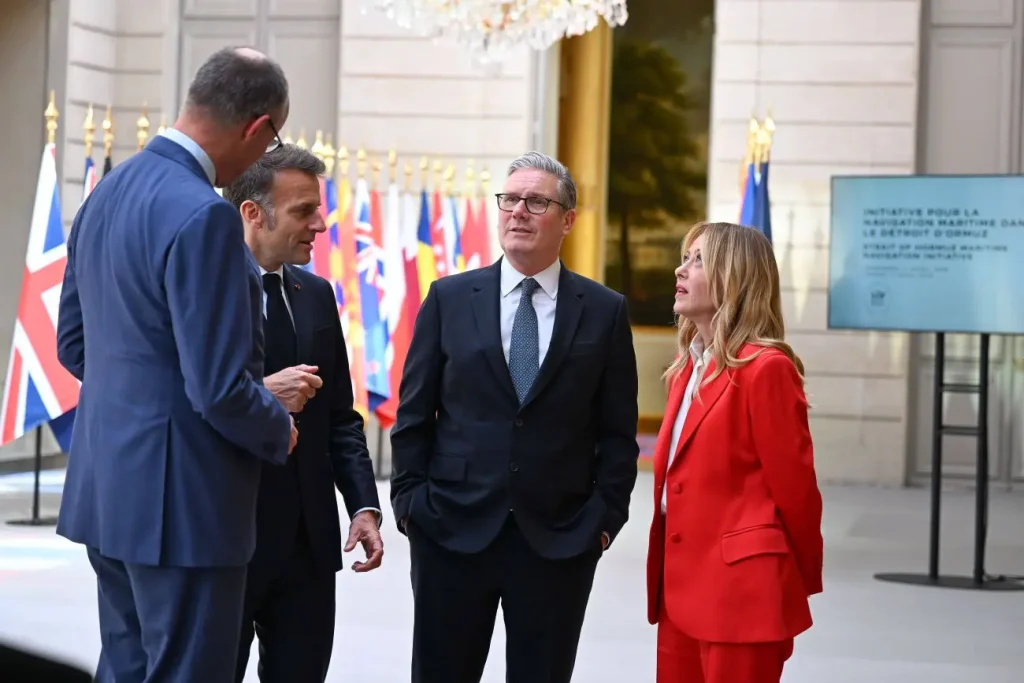 Meloni guida l’incontro dei volontari per la sicurezza nello Stretto di Hormuz.