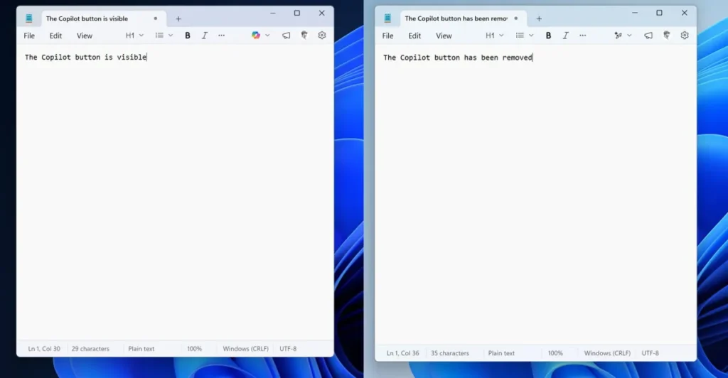 Microsoft rimuove i pulsanti Copilot dalle app di Windows 11.