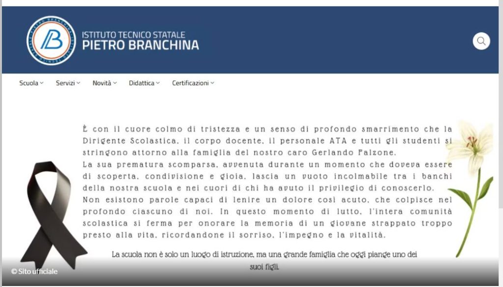 Gerlando Falzone stroncato da un malore durante una gita scolastica a Firenze.