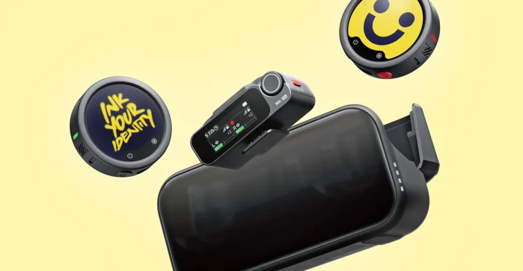 Insta360 lancia microfoni wireless con schermi per visualizzare loghi e immagini.