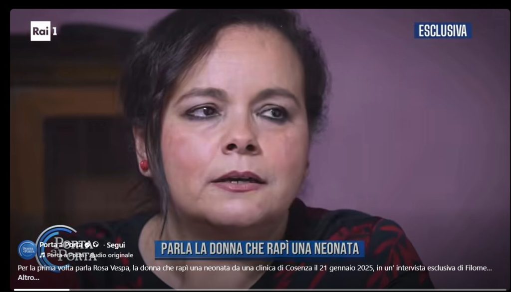 Rosa Vespa si scusa in tv per il rapimento della neonata avvenuto a Cosenza.