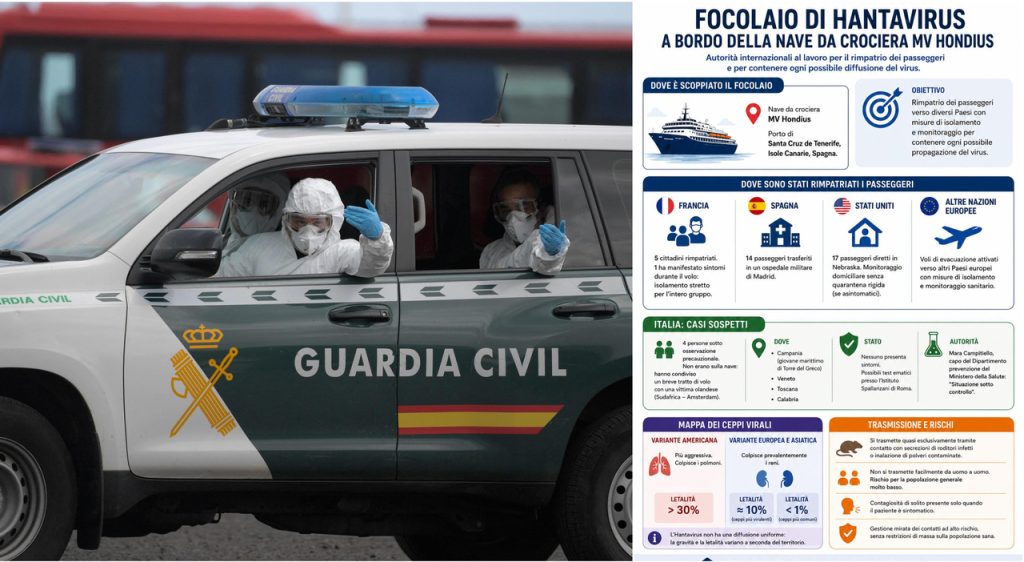 Hantavirus in crescita: mappa aggiornata dei contagi in Italia, Spagna, Francia e USA.