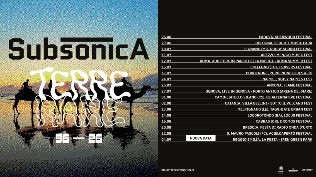 Subsonica partono da Padova il tour estivo “Terre Rare 96-26” dal 2024