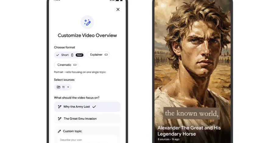 Nella tua ricerca, NotebookLM di Google crea clip in stile TikTok.