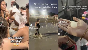 Grandine a concerto Bad Bunny, spettatori feriti e Olly prende in giro l’accaduto