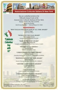 Il 12 ottobre il 15esimo Galà annuale dell’Associazione Culturale Italiana di New York