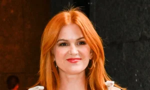 Isla Fisher stuns in ME+EM maxi dress in trendy autumn color.