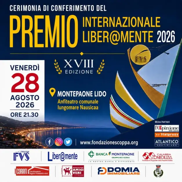 Venerdì 28 agosto a Montepaone Lido la XVIII edizione del Premio Internazionale Liber@mente