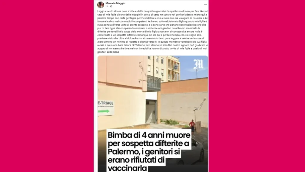 Mamma di Anna Rosa: “Rispetto e verità per la morte della mia bambina a Palermo”