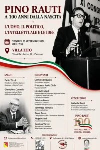 Il 25 settembre a Palermo il convegno “Pino Rauti a 100 anni dalla nascita”