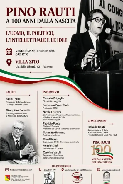 Il 25 settembre a Palermo il convegno “Pino Rauti a 100 anni dalla nascita”