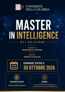 Master in Intelligence dell’Università della Calabria, domande fino al 30 ottobre