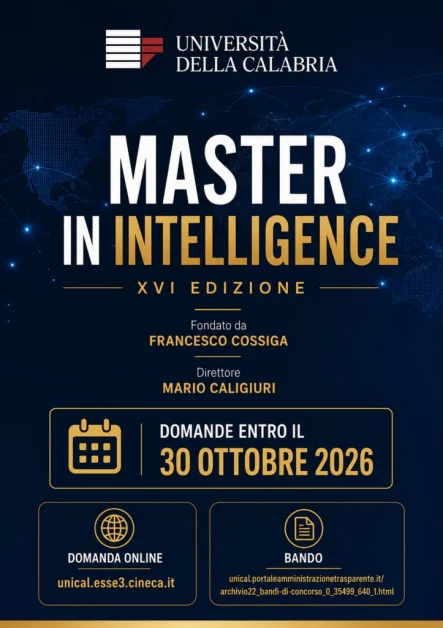 Master in Intelligence dell’Università della Calabria, domande fino al 30 ottobre