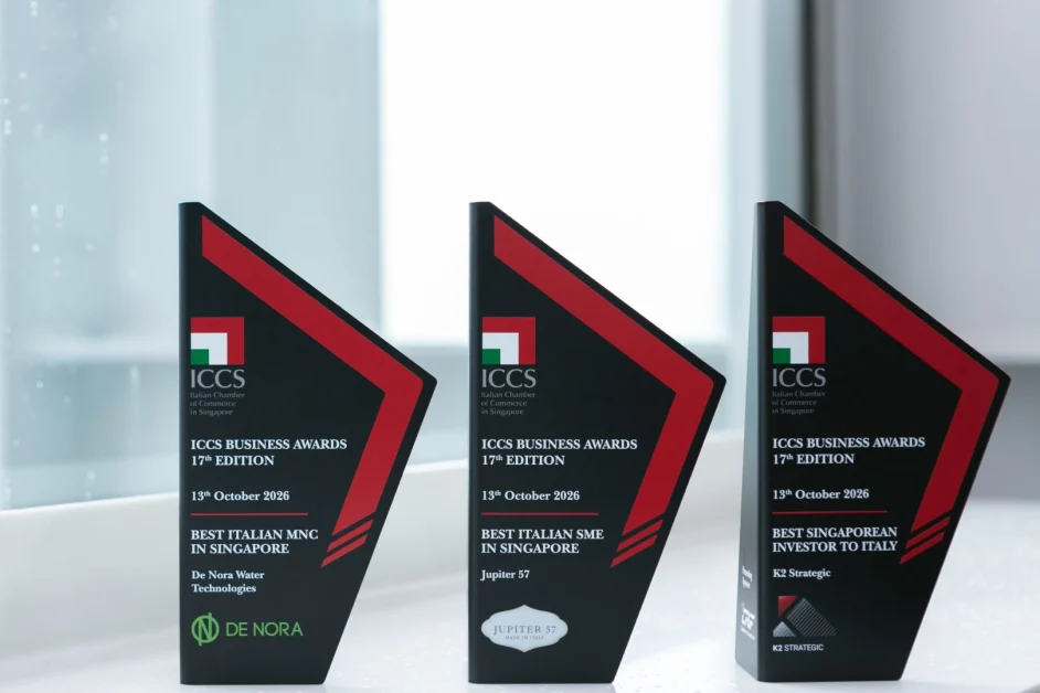 Premiate tre imprese agli ICCS Business Awards per il contributo alle relazioni economiche tra Italia e Singapore